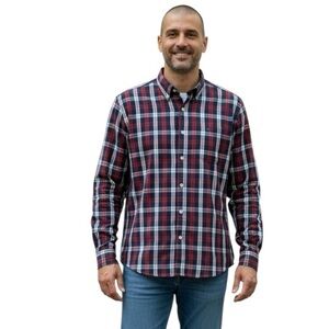 Tommy Hilfiger Men's Slim Fit Plaid Shirt Red Blue Long Sleeve Button-Up Large